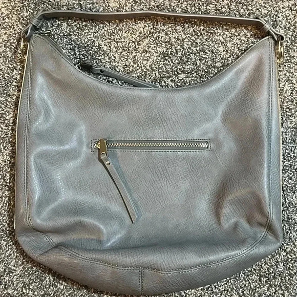 MMS HOBO VEAGAN LEATHER BAG TAUPE GRAY GOLD HARDWARE ZIPPER CLOSURE MEDIUM SIZE - Picture 9 of 10